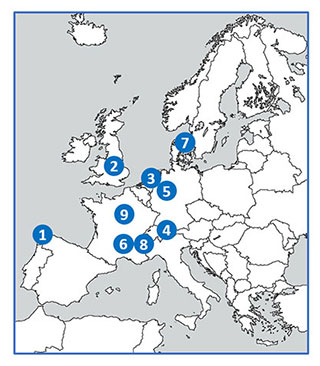 map of Europe showing the participants in the Co-UDlabs project